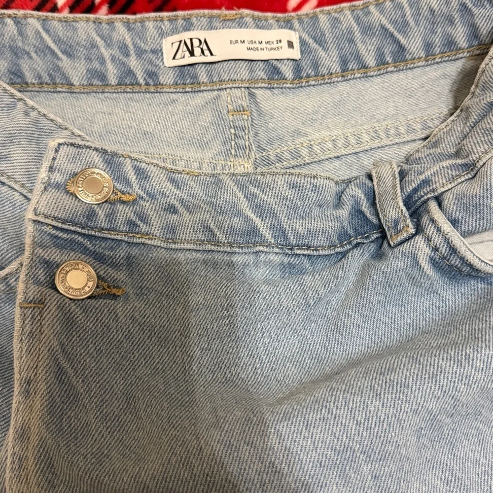 Zara Light Blue Frayed Denim Shorts